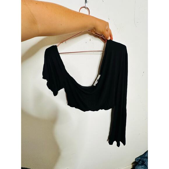 SID NEIGUM Black Cropped One Long Sleeve Asymmetric Party Top size 8 - Picture 5 of 15